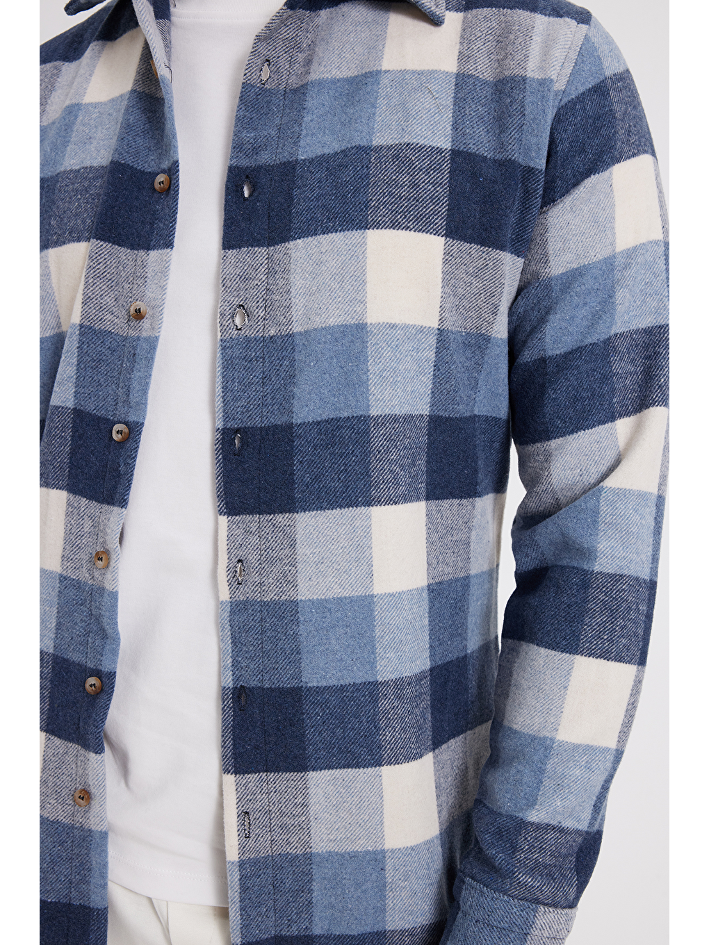 Mavi Erkek Slim Fit Dar Kesim Kareli Kışlık Oduncu Gömlek-3