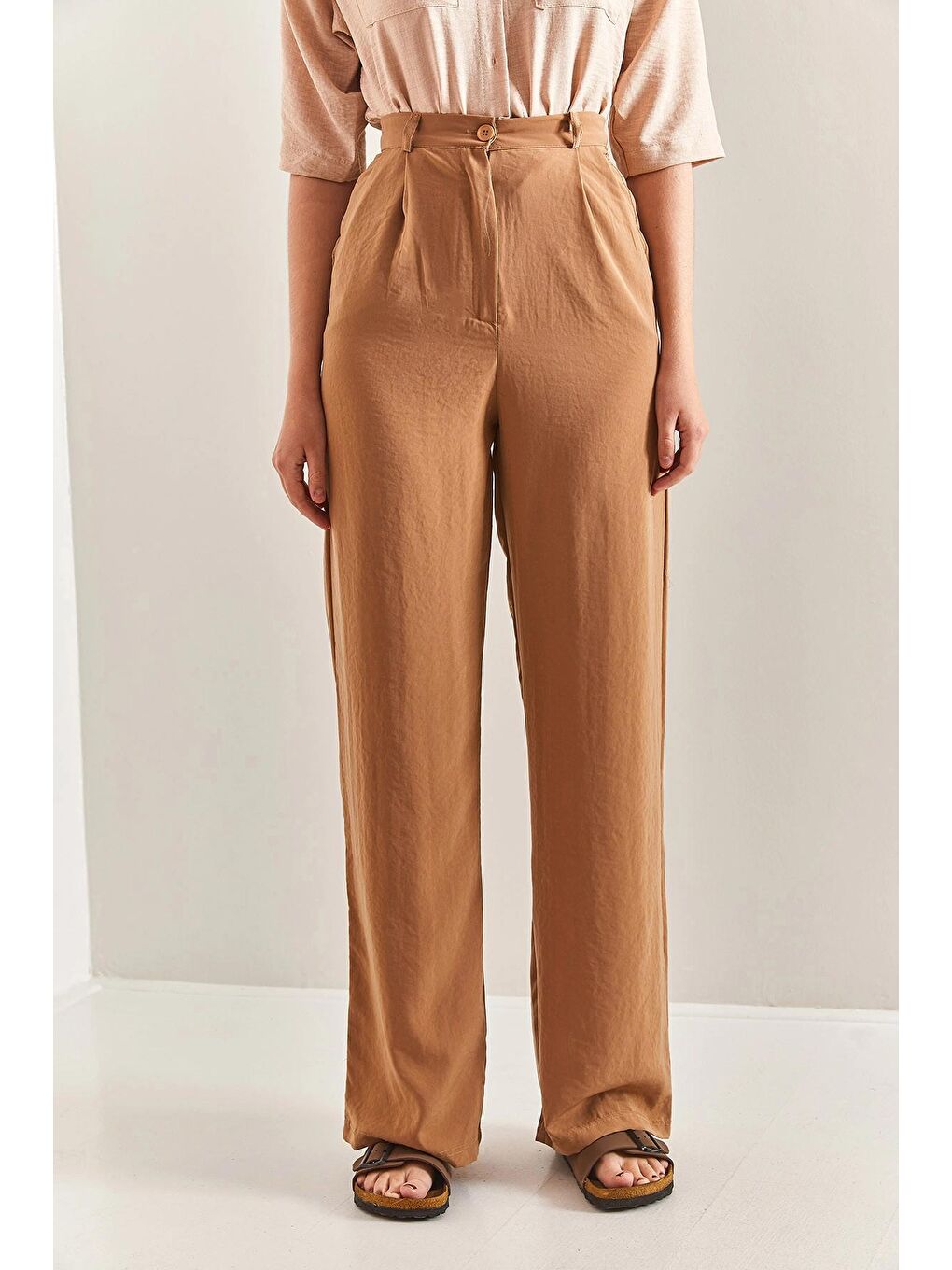 Kahverengi Kadın Çimalı Palazzo Pantolon-4