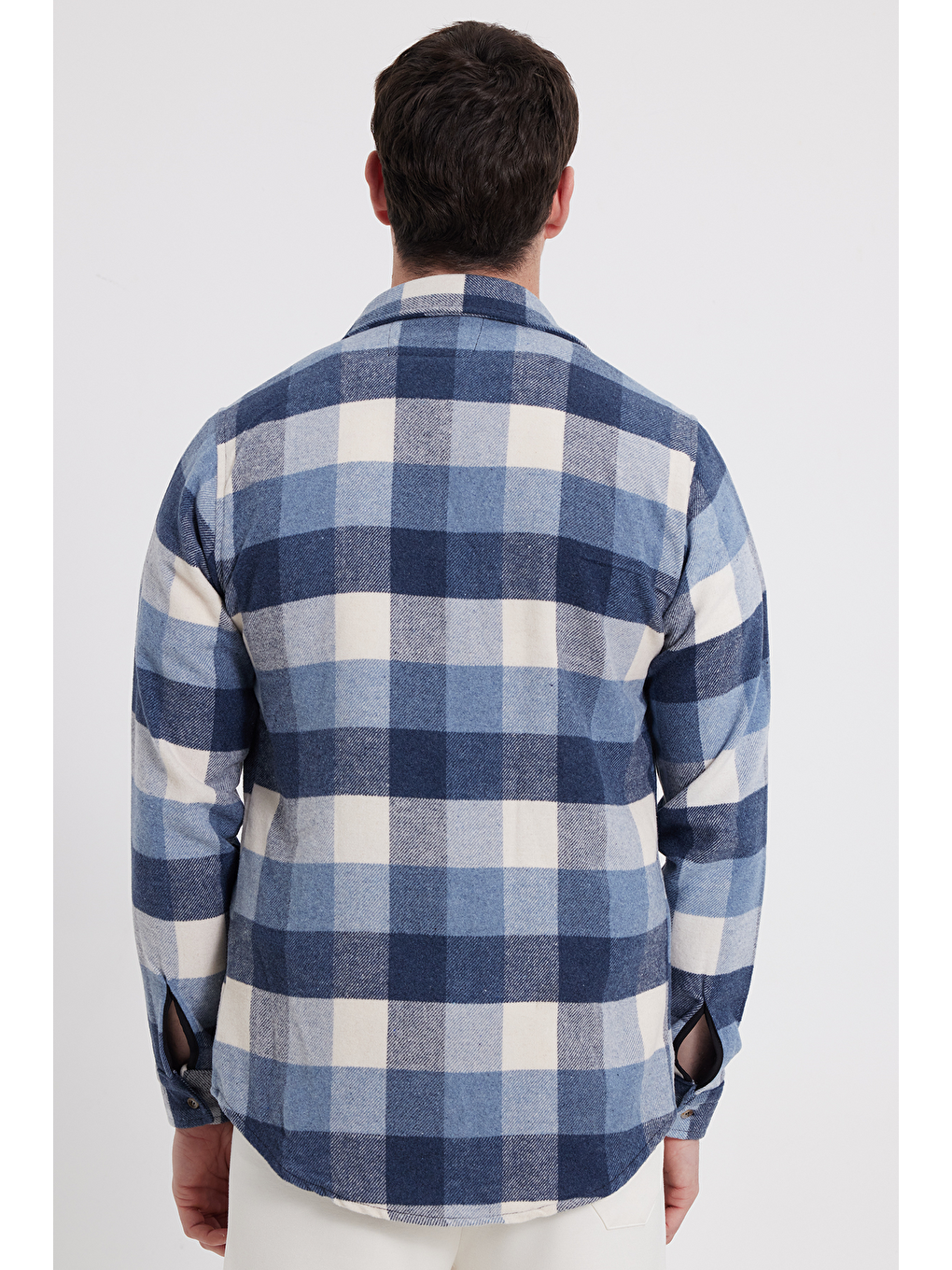 Mavi Erkek Slim Fit Dar Kesim Kareli Kışlık Oduncu Gömlek-5