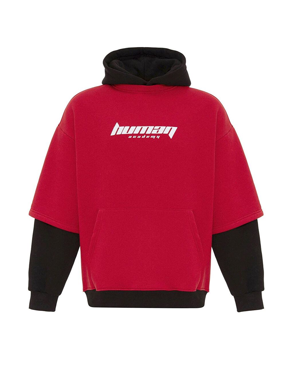 Baskılı Çift Kol Detaylı Oversize Kapüşonlu Sweatshirt Hoodie Kırmızı-1