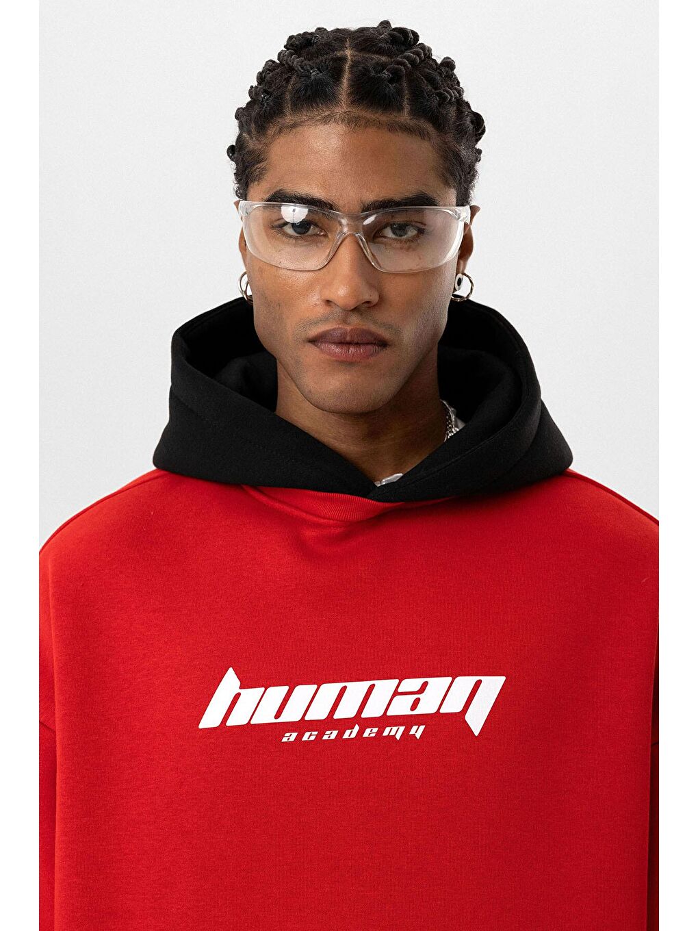 Baskılı Çift Kol Detaylı Oversize Kapüşonlu Sweatshirt Hoodie Kırmızı-3