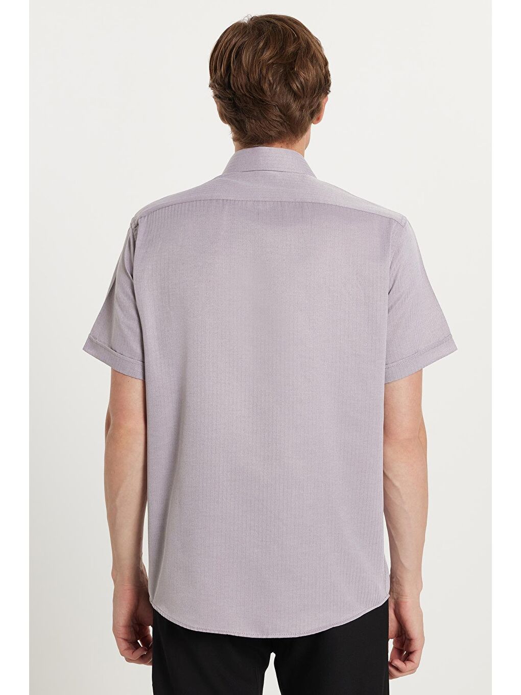 Erkek Regular Fit Klasik Kesim Kısa Kollu Pamuklu Tek Cepli Armürlü Gri Gömlek-4