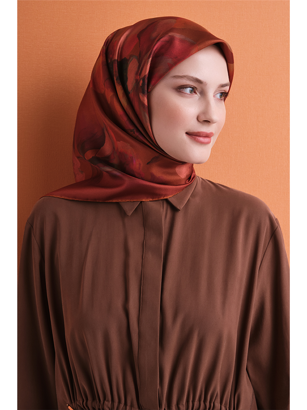 Turuncu Saf İpek Twill Eşarp 9611d 57-2