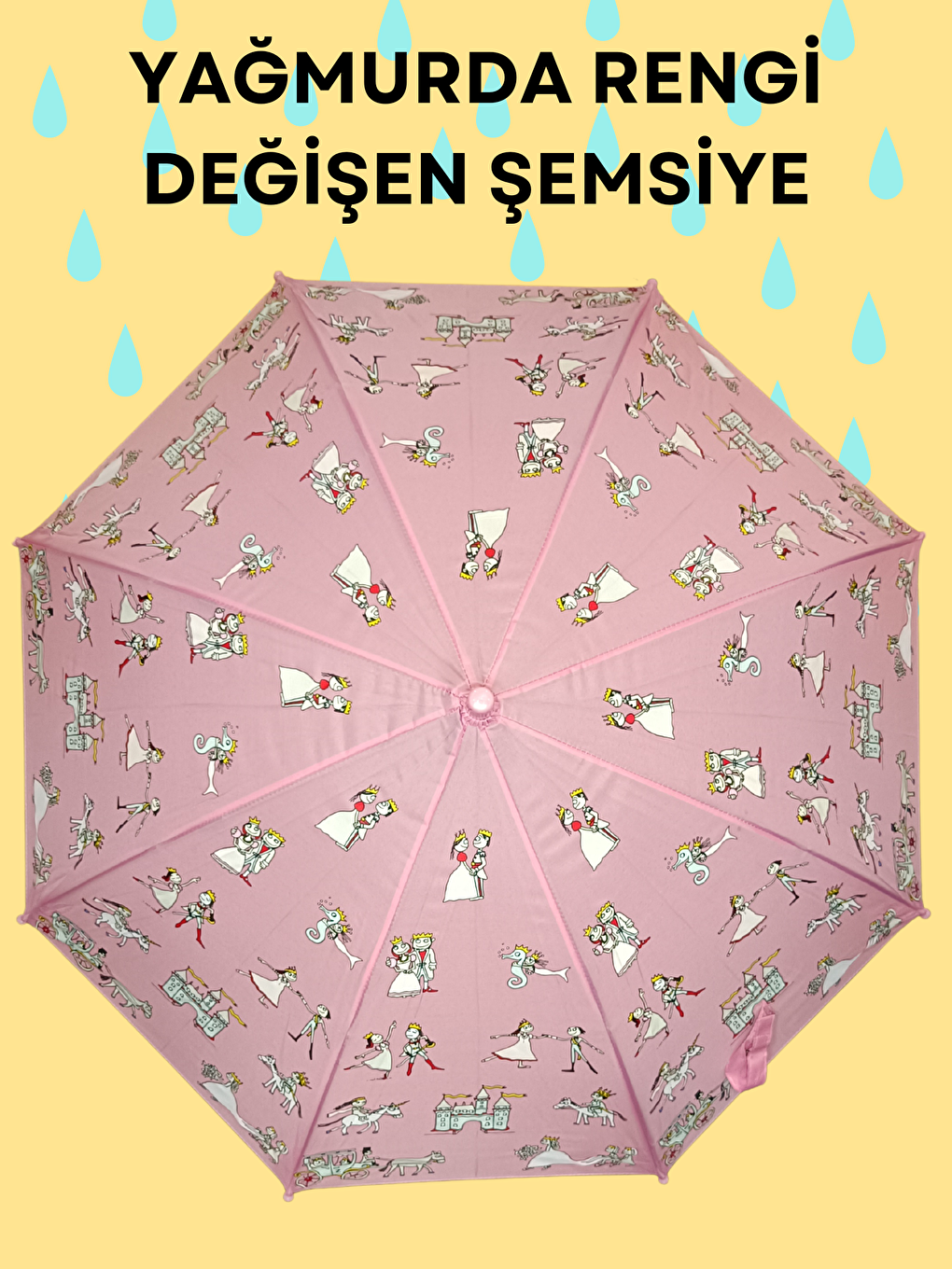 Casabony Pembe Yağmurda Rengi Değişen Pembe Kız Çocuk Şemsiye