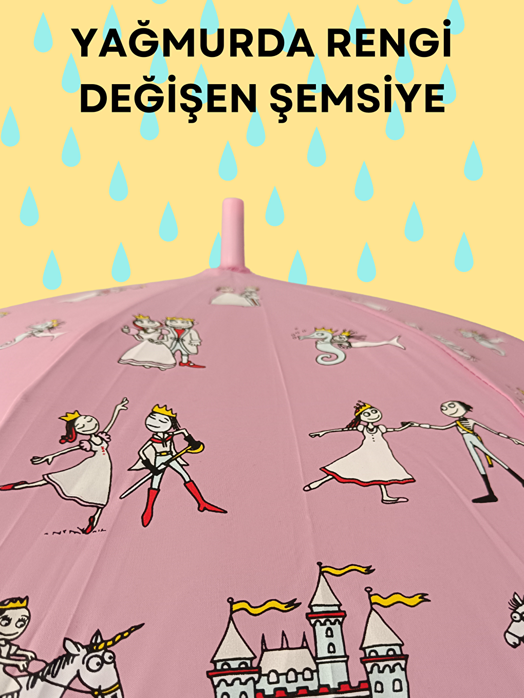 Casabony Pembe Yağmurda Rengi Değişen Pembe Kız Çocuk Şemsiye - 2