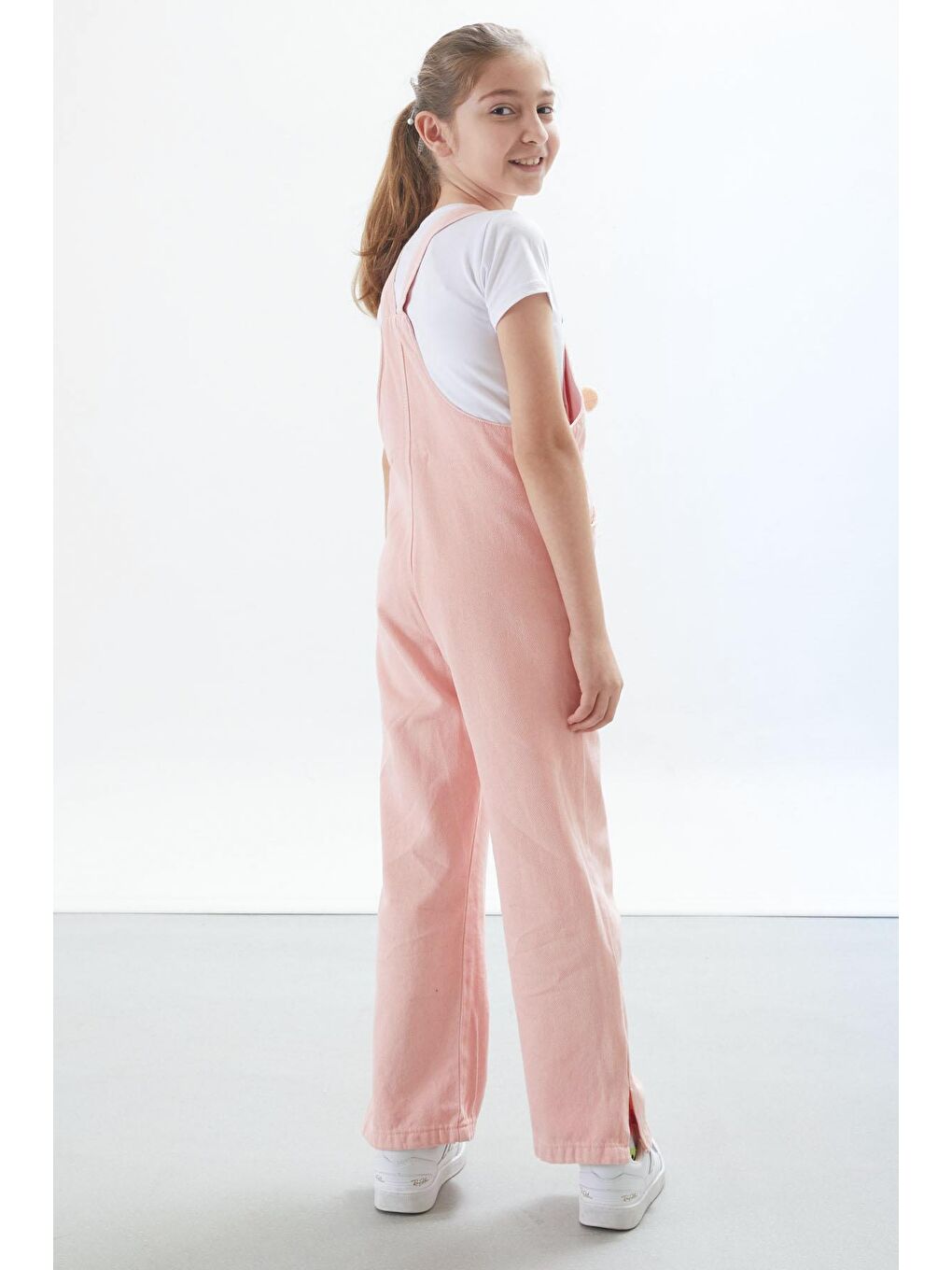 Pembe Somon Ayıcık Cepli Yırtmaçlı Kız Çocuk Salopet Tulum 17717-4