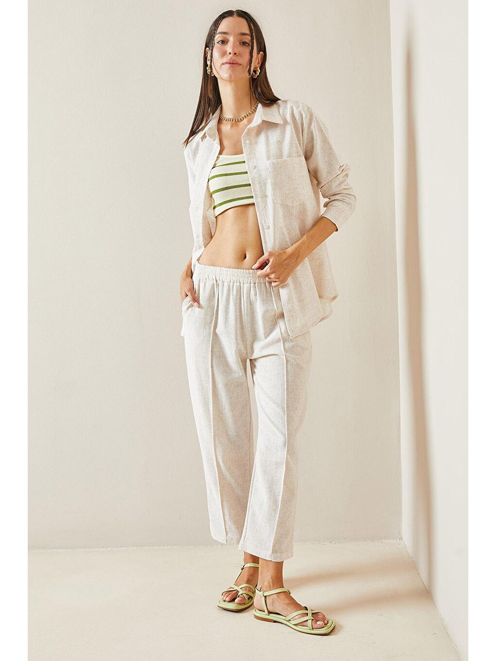 Bej Basic İkili Keten Cepli Takım 5YXK8-48836-25