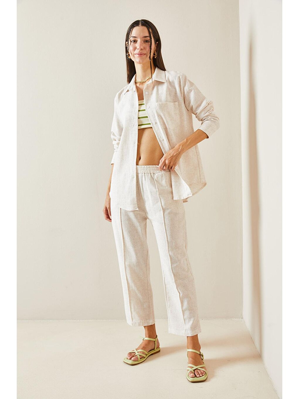 Bej Basic İkili Keten Cepli Takım 5YXK8-48836-25-1