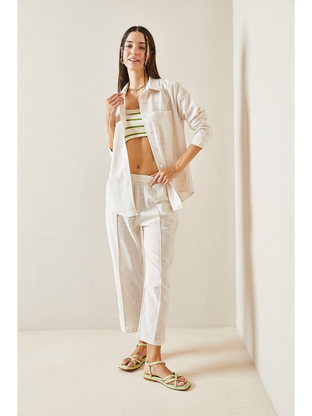 Bej Basic İkili Keten Cepli Takım 5YXK8-48836-25-2