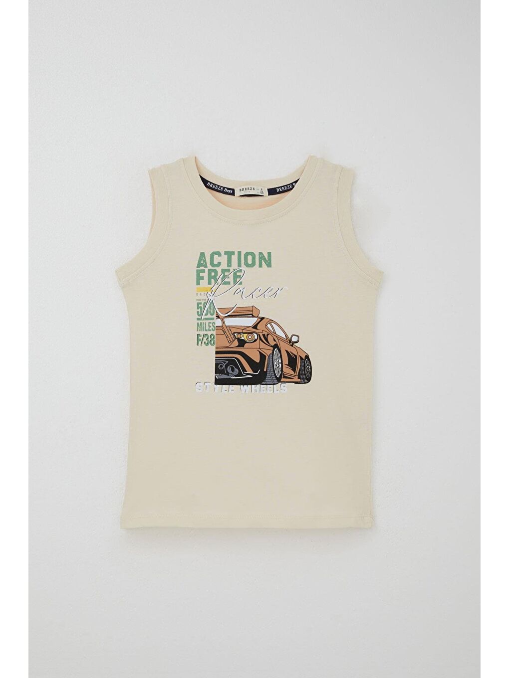Ekru Erkek Çocuk Şortlu Takım Sıfır Kollu Yarış Pistinin Kahramanı Araba Baskılı Krem (5-10 Yaş)-1