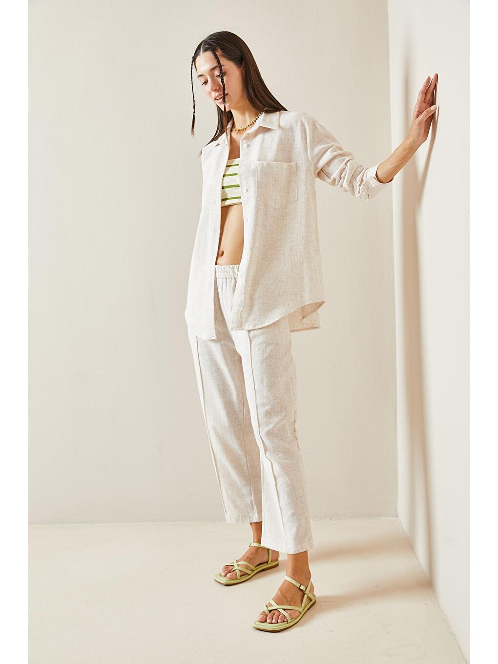 Bej Basic İkili Keten Cepli Takım 5YXK8-48836-25-3