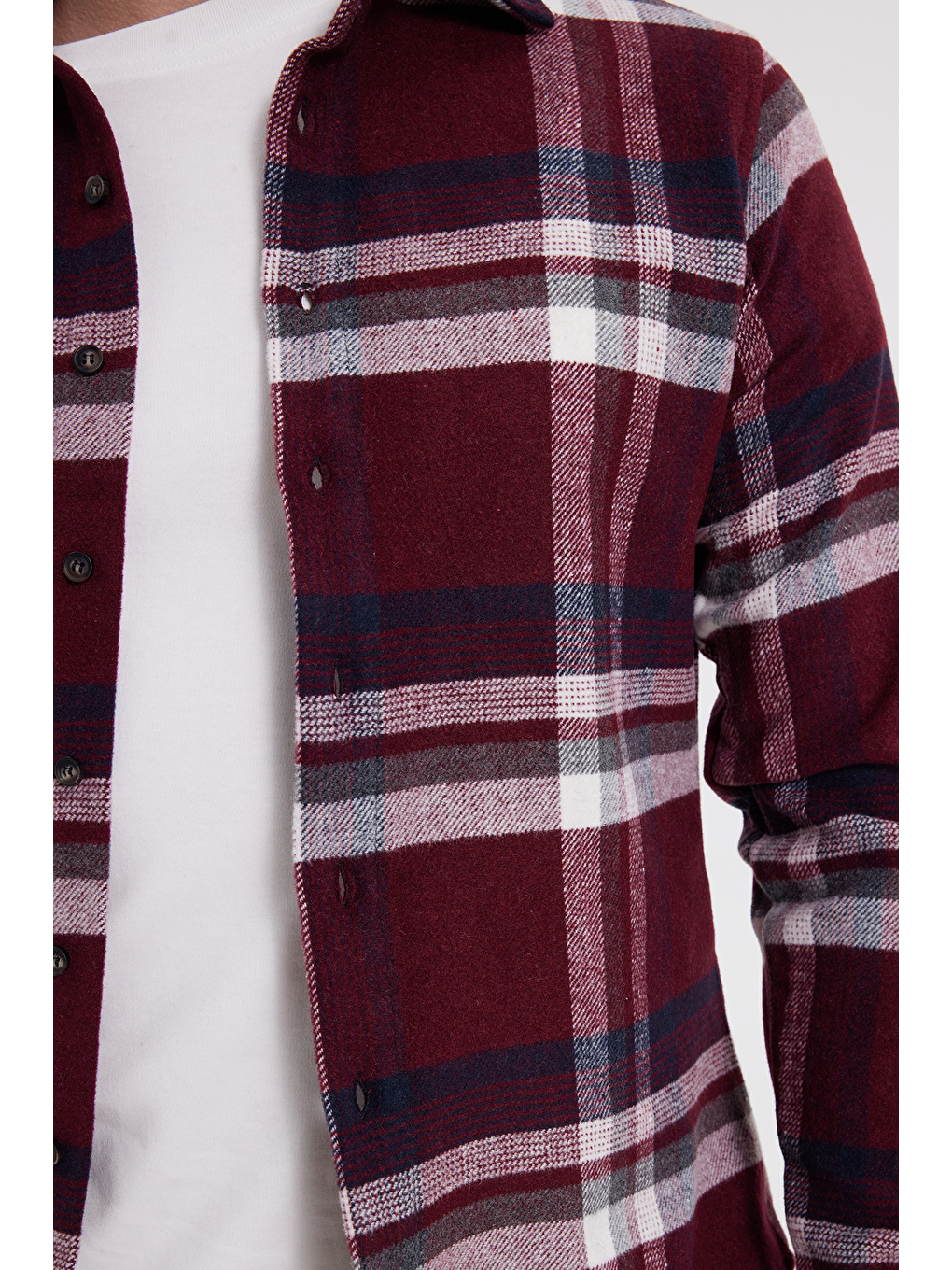 Bordo Erkek Slim Fit Dar Kesim Kareli Kışlık Oduncu Gömlek-3