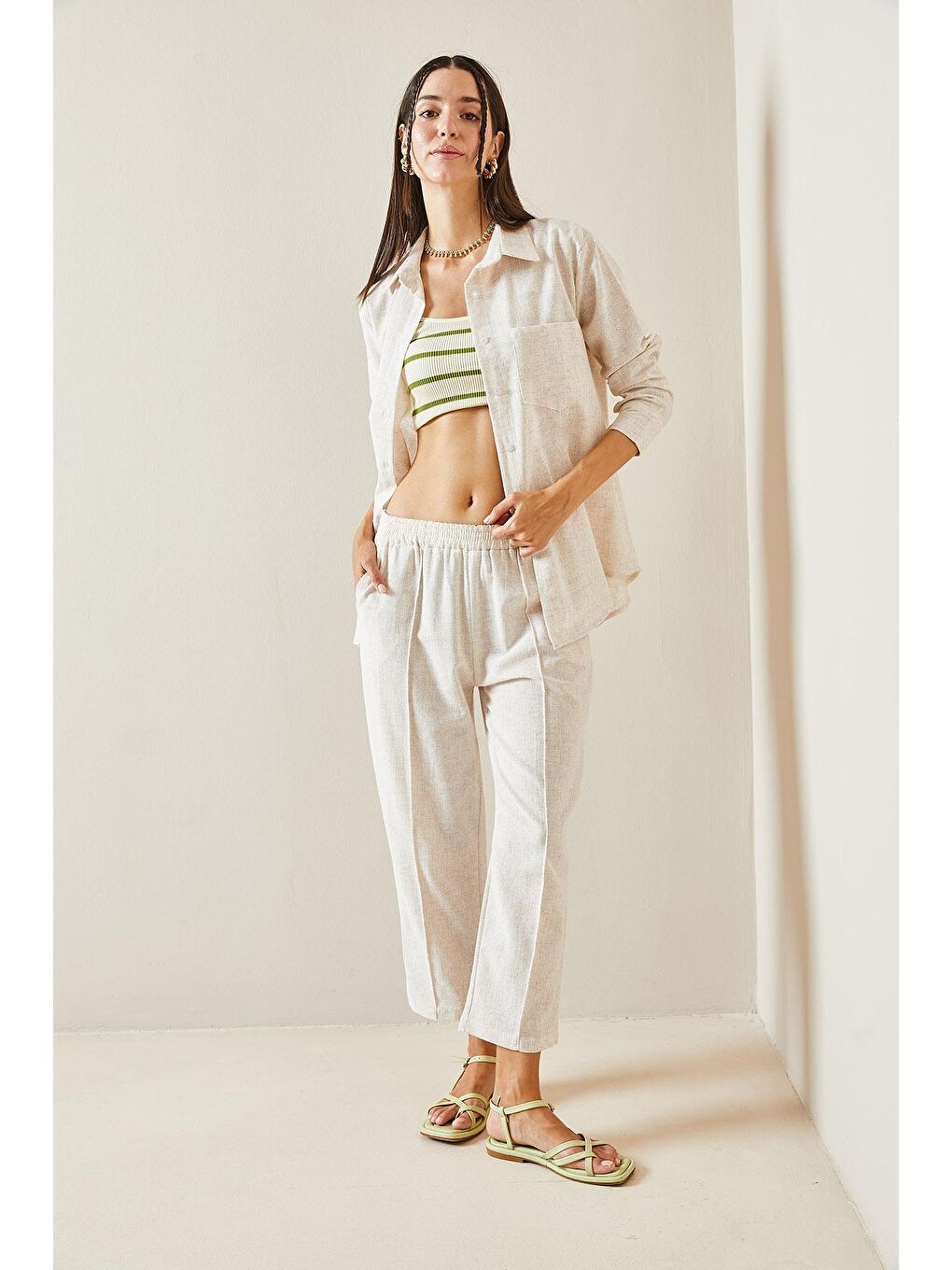 Bej Basic İkili Keten Cepli Takım 5YXK8-48836-25-4