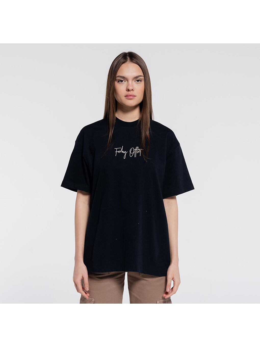 Friday Offset Melaine Kadın Siyah %100 Pamuk Ekstra Oversize Bisiklet Yaka Tişört - 2