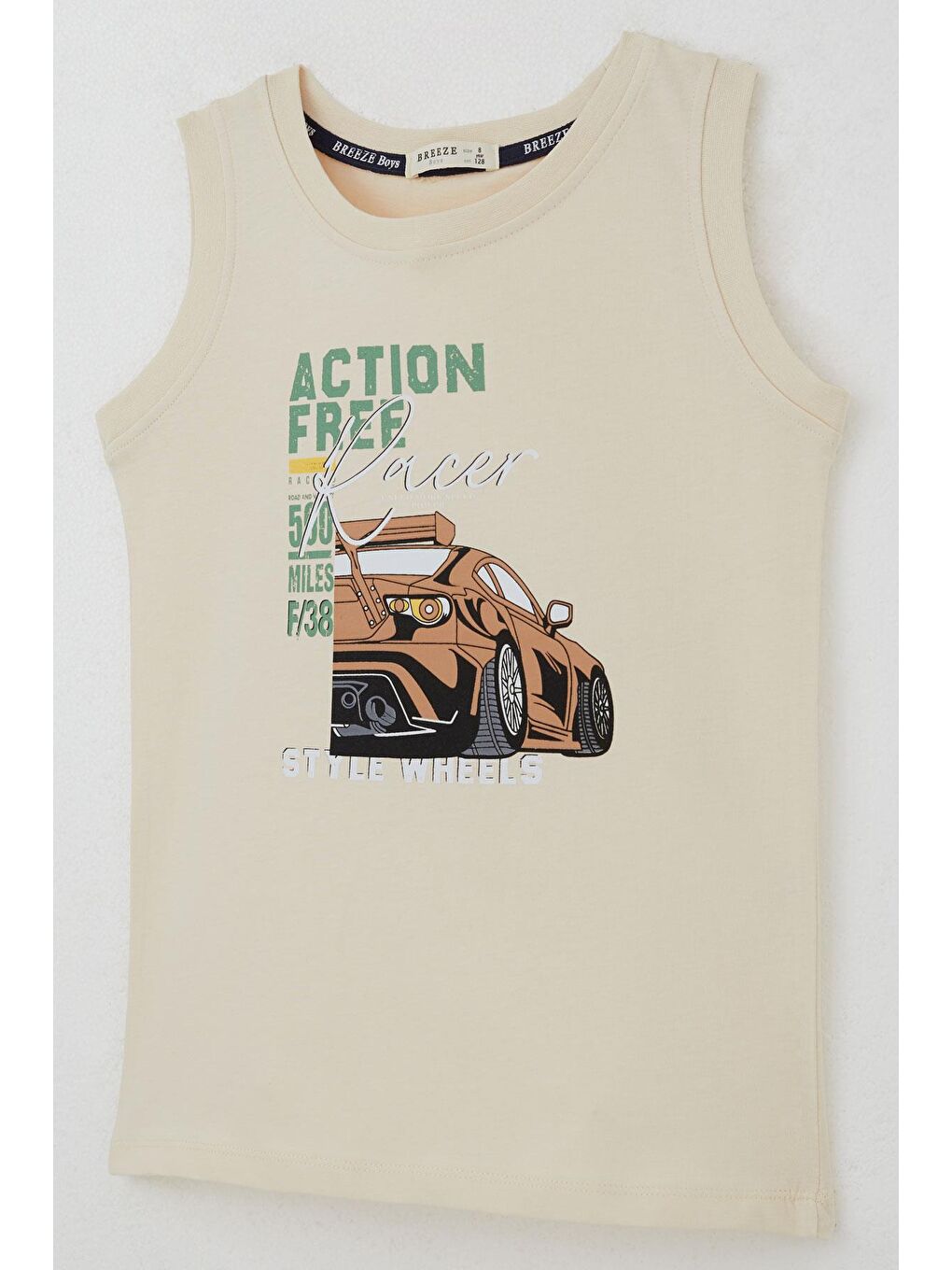 Ekru Erkek Çocuk Şortlu Takım Sıfır Kollu Yarış Pistinin Kahramanı Araba Baskılı Krem (5-10 Yaş)-5