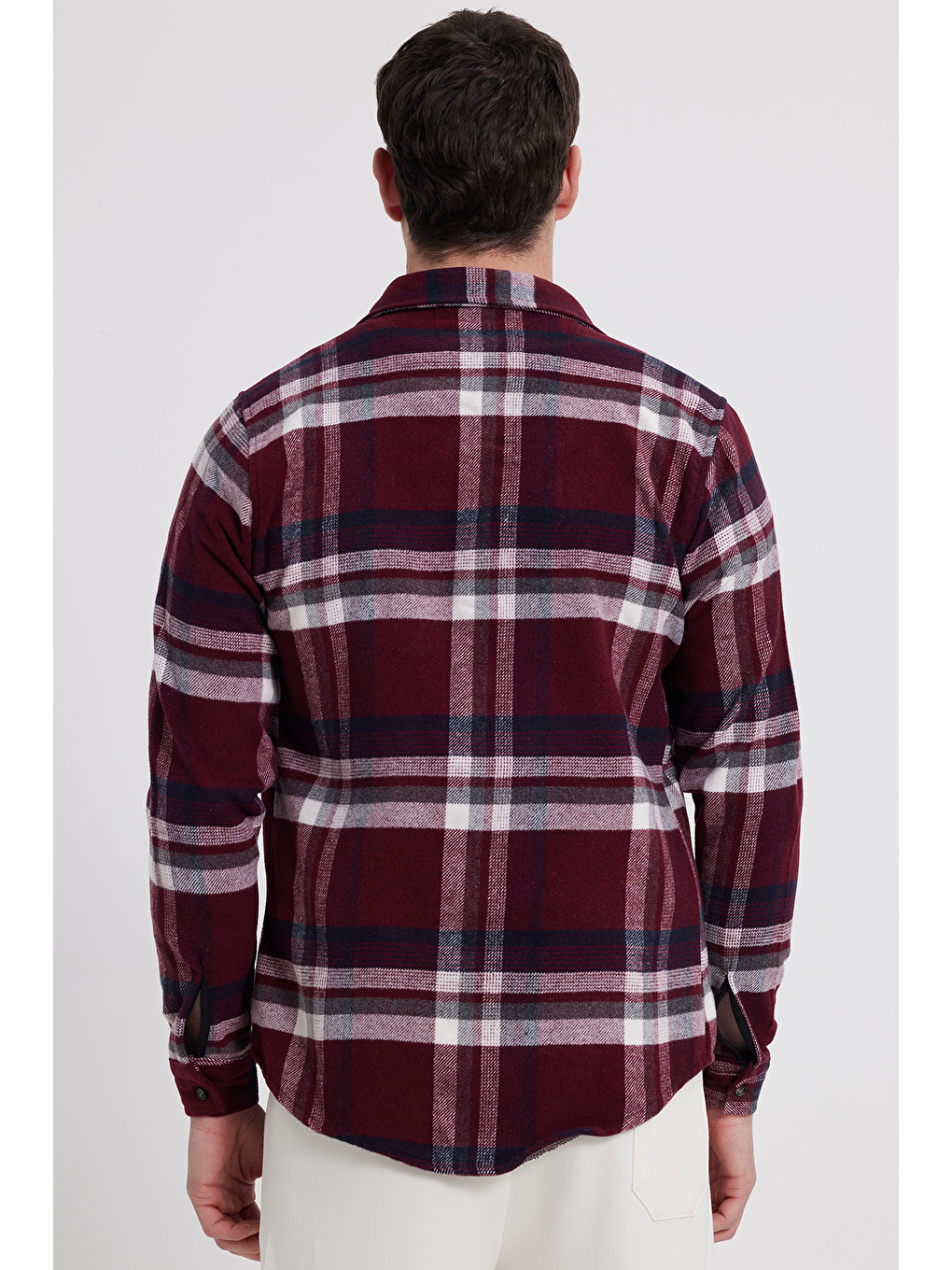 Bordo Erkek Slim Fit Dar Kesim Kareli Kışlık Oduncu Gömlek-6