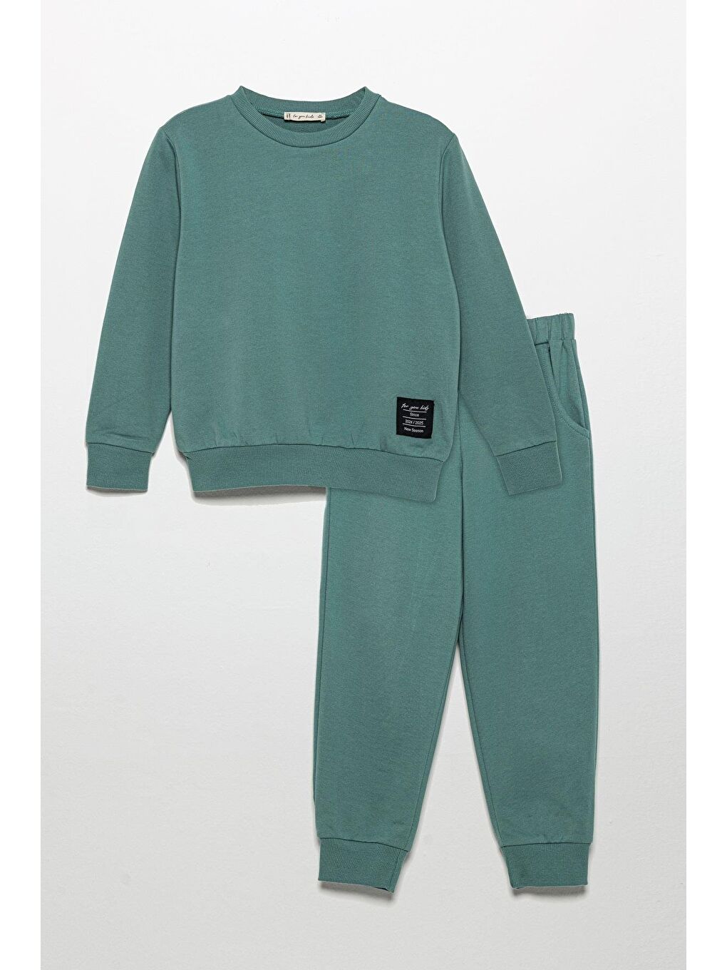 For You Kids Etiket Detaylı Sweatshirt Jogger Yeşil Alt Üst Takım