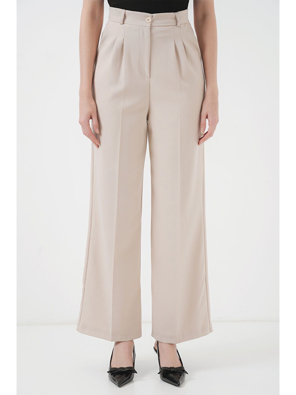 Ekru 6647 Bol Paça Kumaş Pantolon - Krem-1