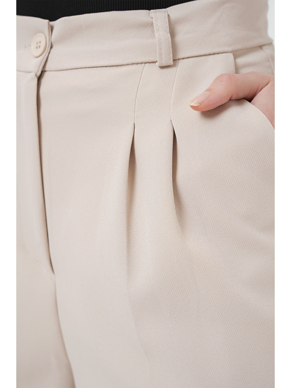 Ekru 6647 Bol Paça Kumaş Pantolon - Krem-4