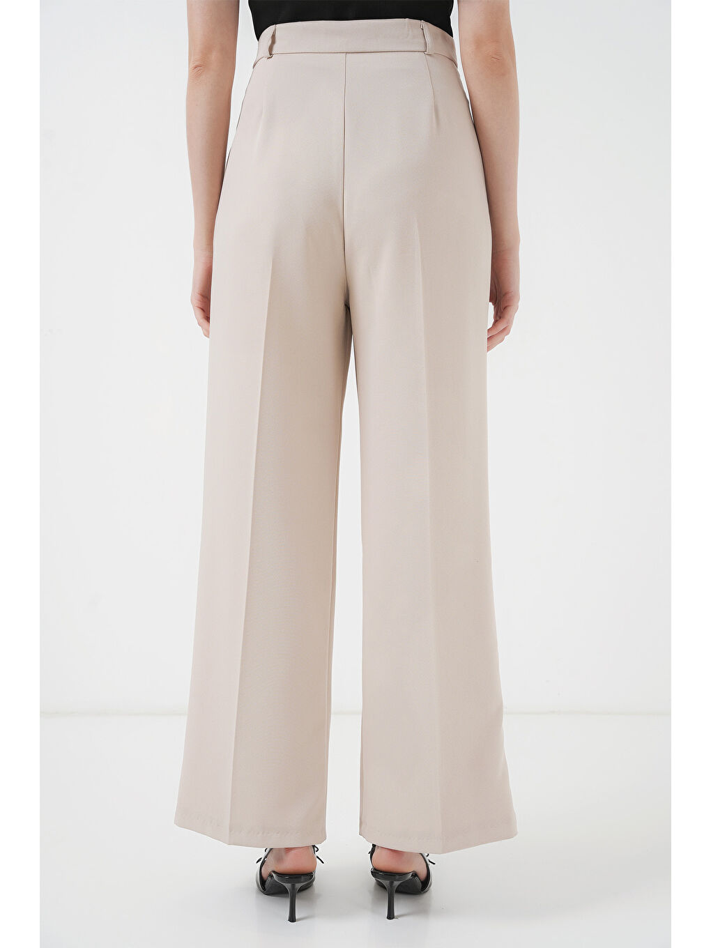 Ekru 6647 Bol Paça Kumaş Pantolon - Krem-5