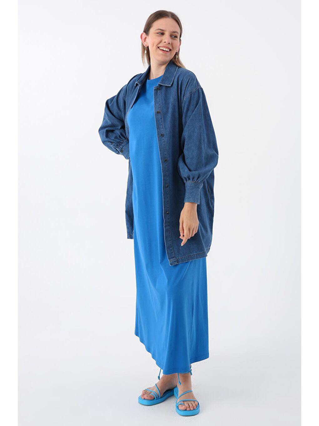 Mavi Uzun Kollu İçlik Elbise