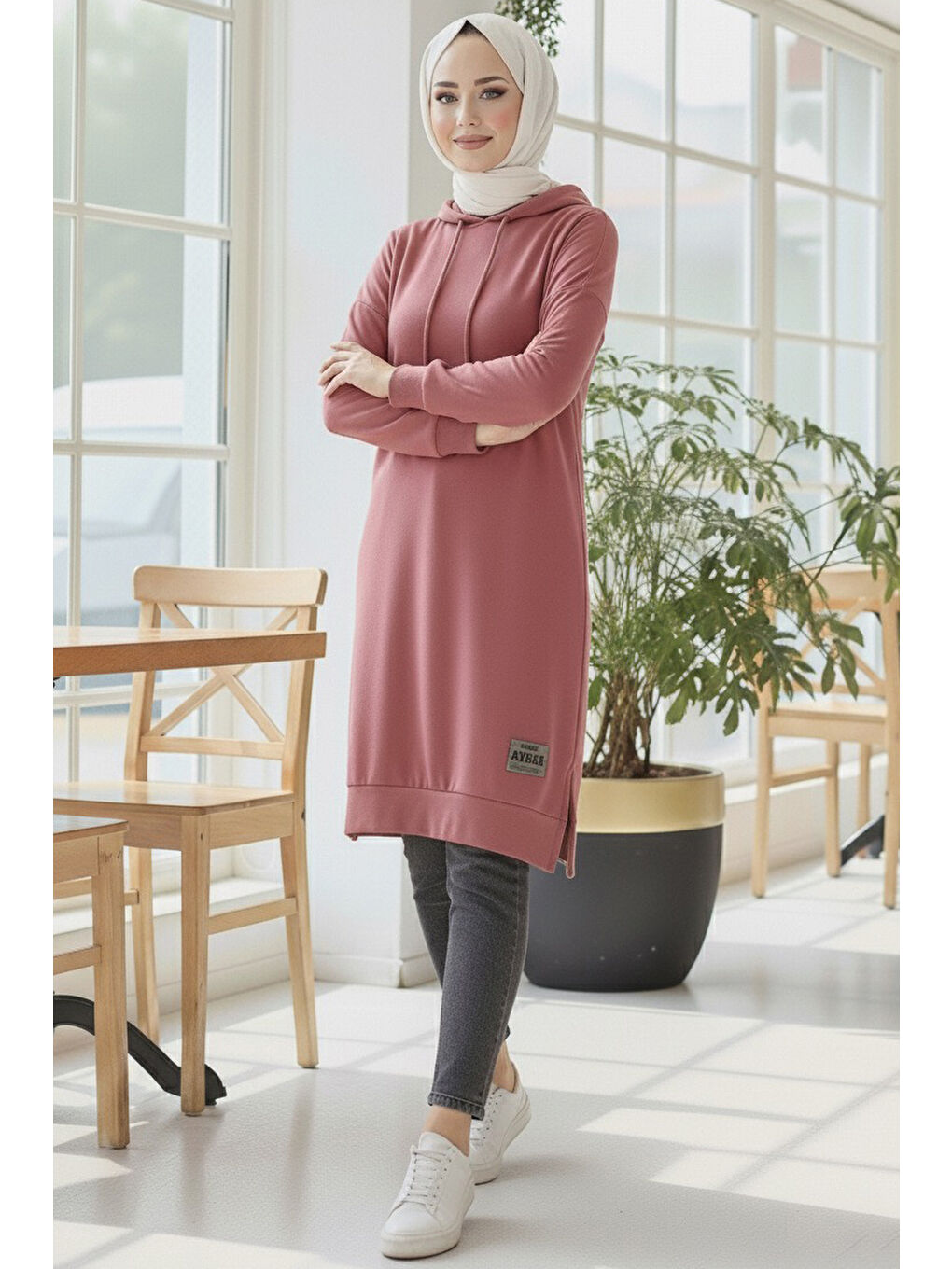 Pembe Armalı Vortex Yırtmaçlı Tunik Gul Kurusu - 27984-GUL-KURUSU-1