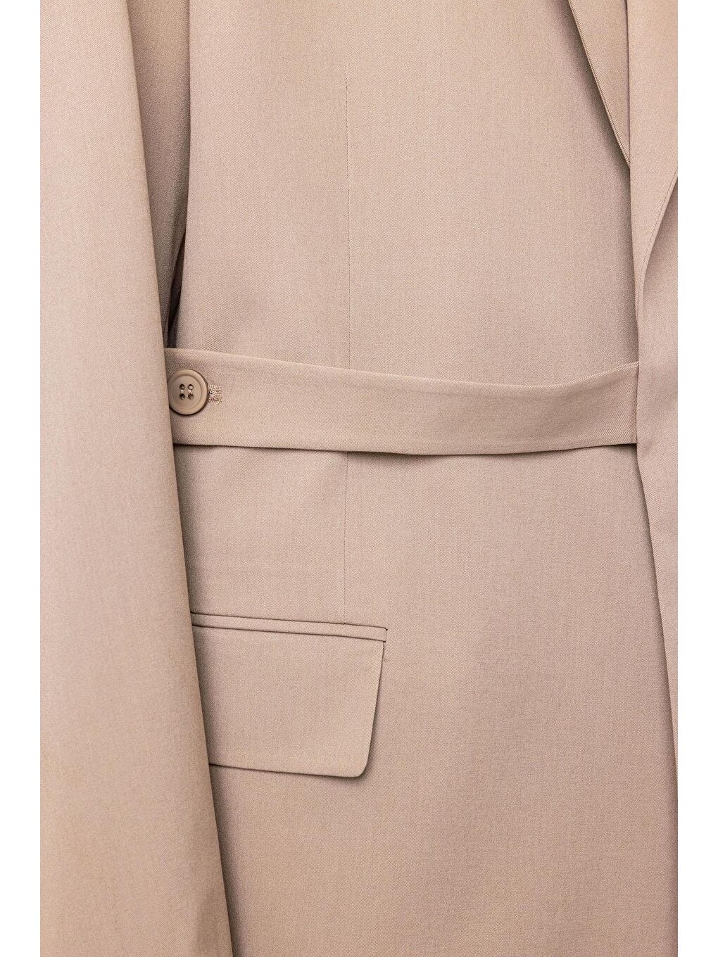 Kuşaklı Kapama Oversize Takım Elbise Bej-5