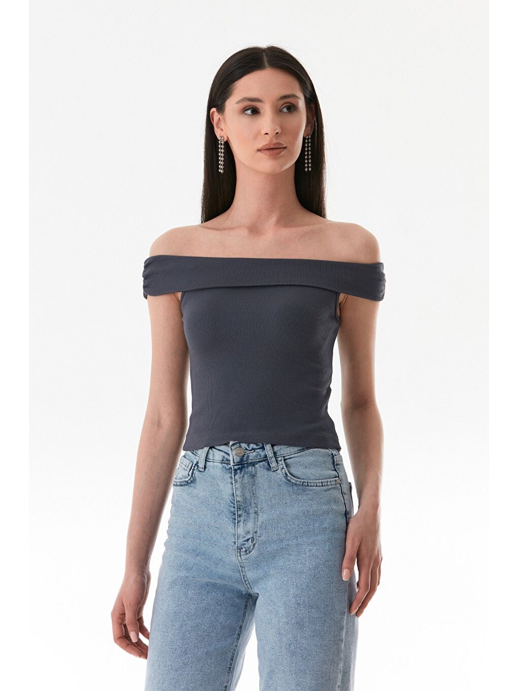 Antrasit Basic Madonna Yaka Modal Bluz-2