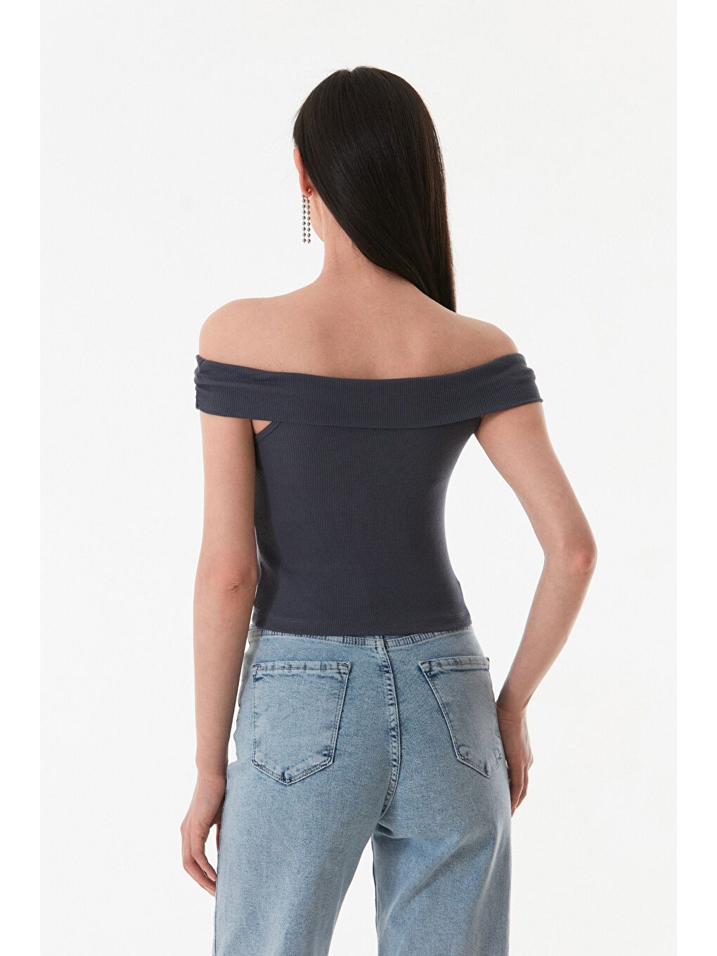 Antrasit Basic Madonna Yaka Modal Bluz-3