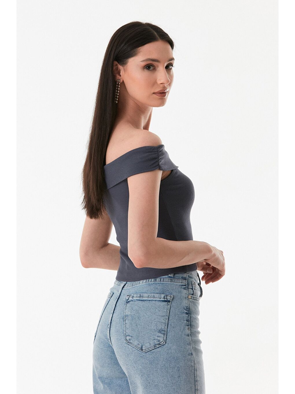 Antrasit Basic Madonna Yaka Modal Bluz-4