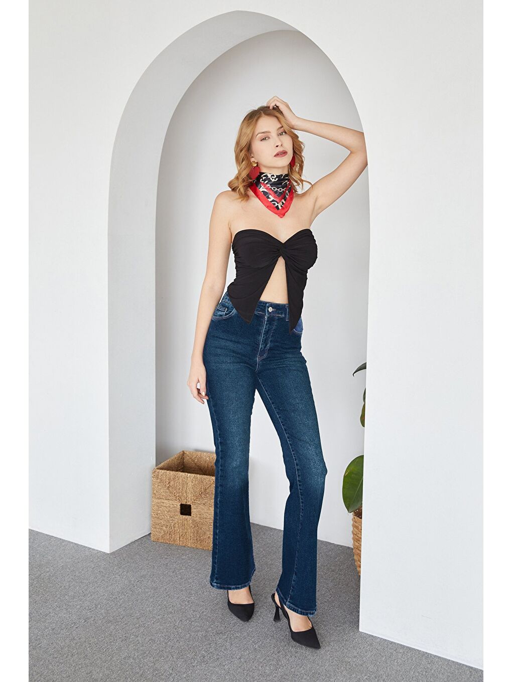 Mavi Yüksek Bel Flare Jean