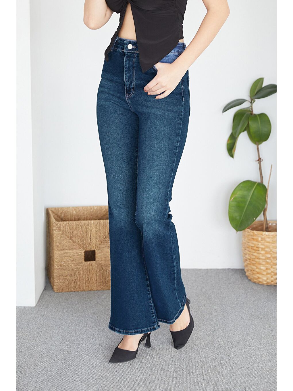 Mavi Yüksek Bel Flare Jean-1