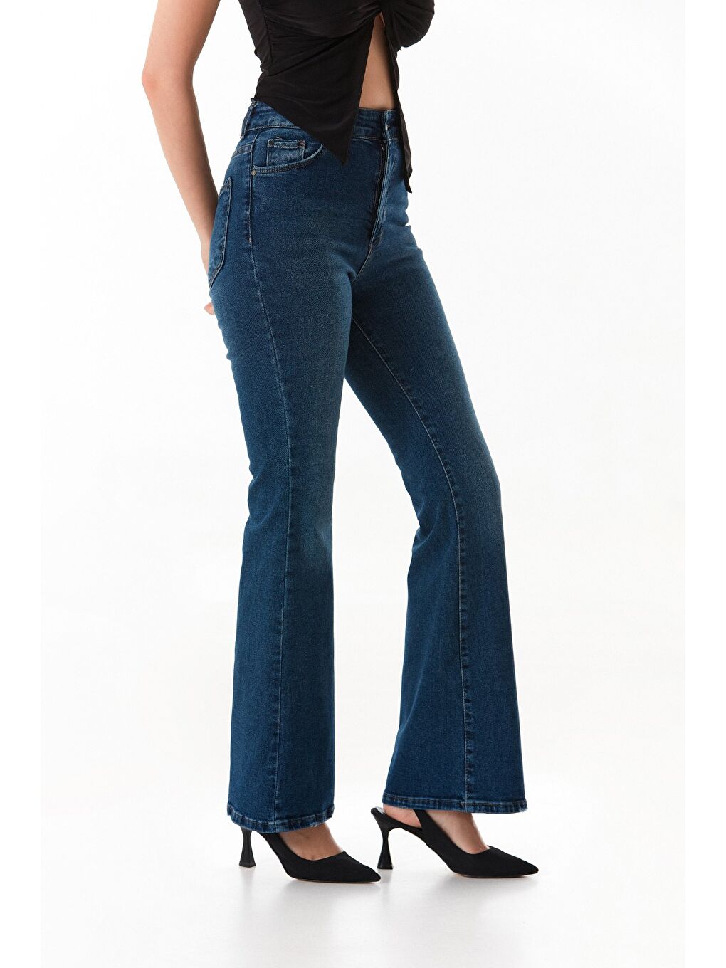 Mavi Yüksek Bel Flare Jean-4