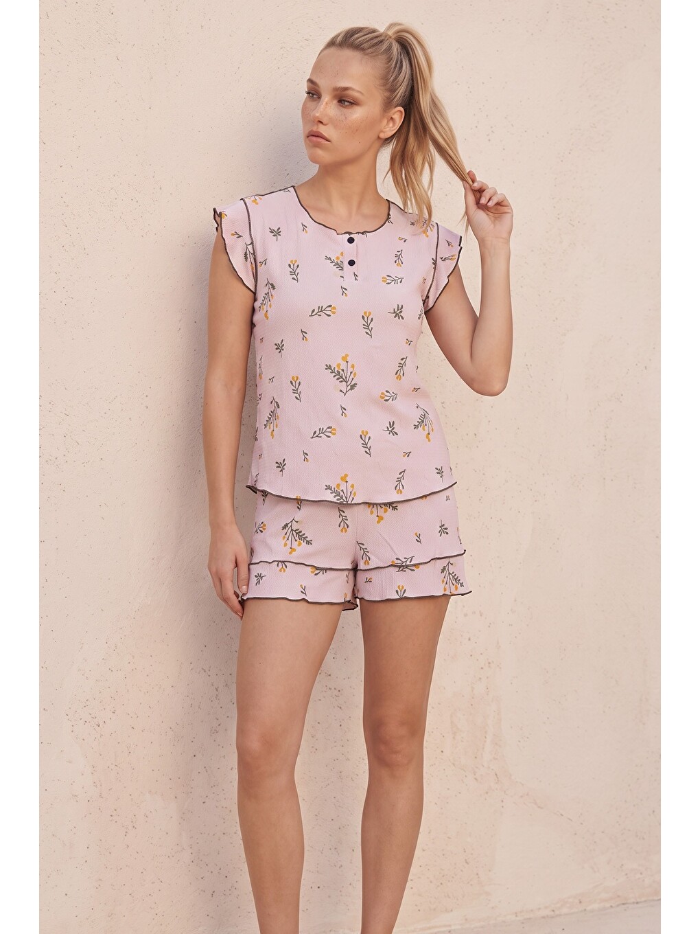Lila Bürümcük-krınkıl Şortlu Pijama Takım 26120175-1