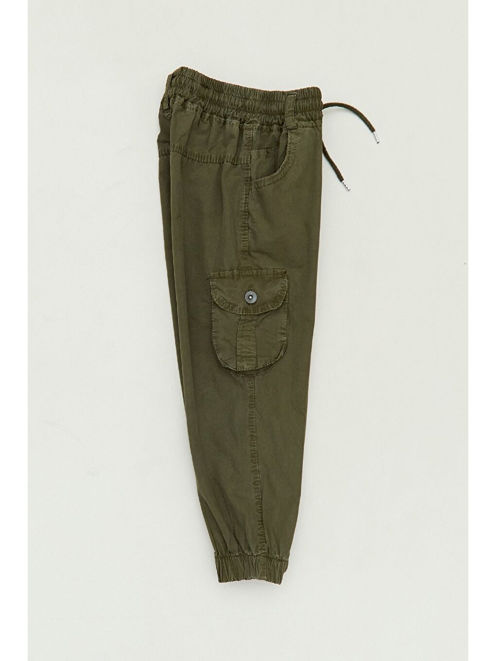 Haki %100 Pamuk Paçası Lastikli Kargo Cepli Erkek Çocuk Pantolon-2