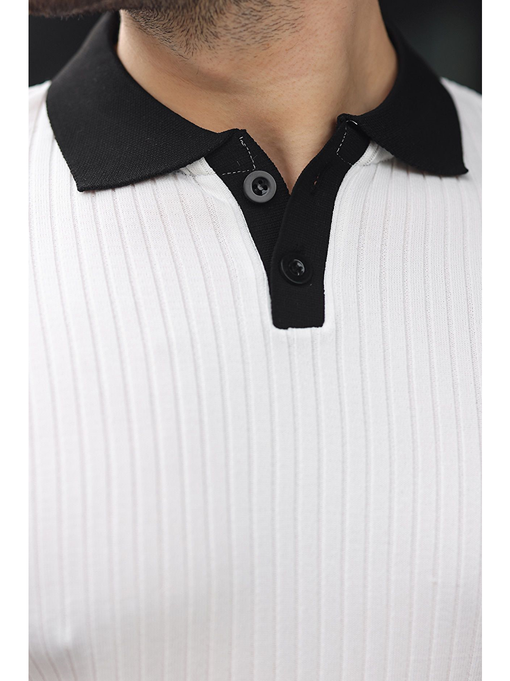 Beyaz Polo Yaka Triko Erkek Tişört E7471-2