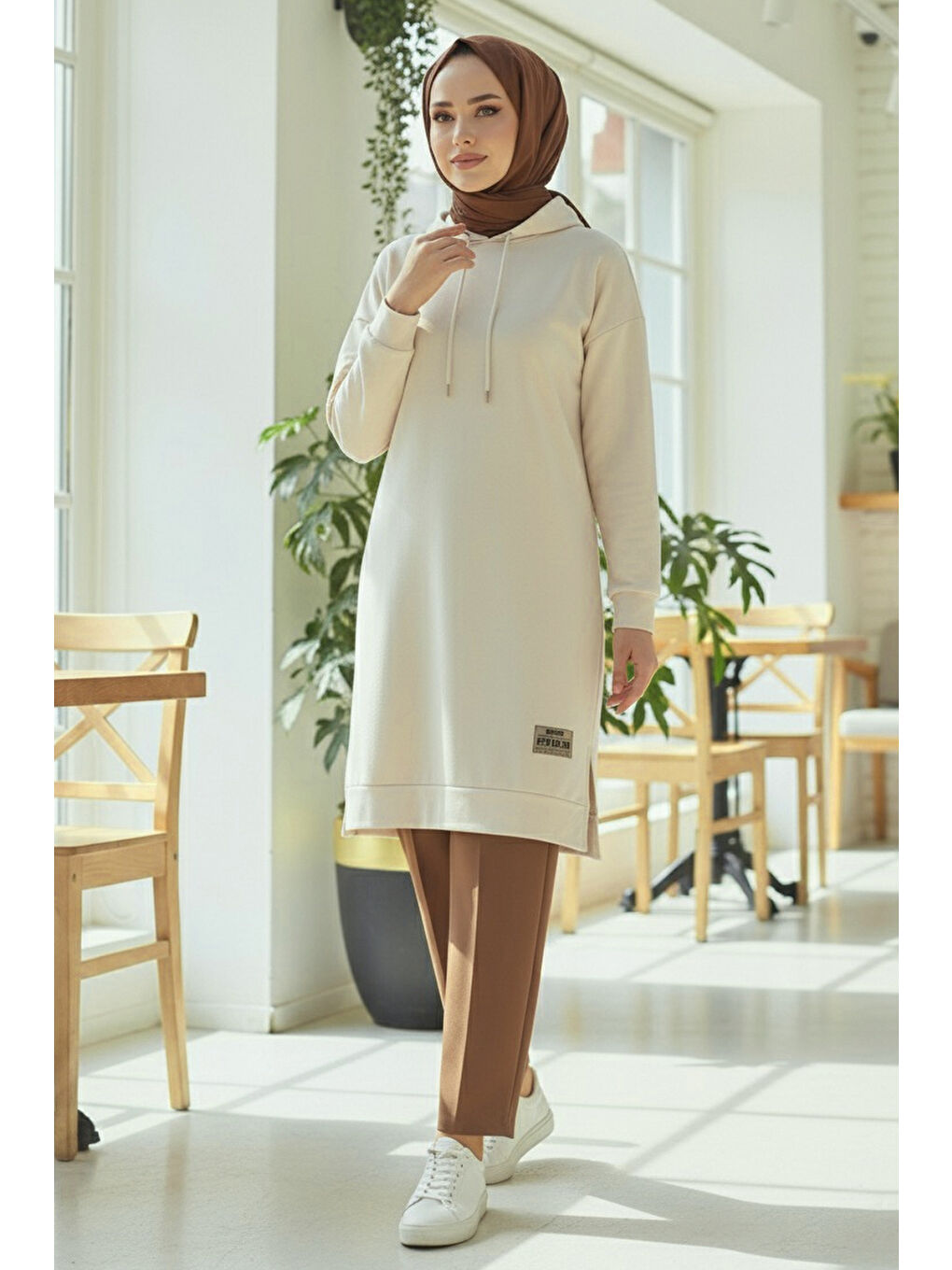 Ekru Armalı Vortex Yırtmaçlı Tunik Krem - 27984-KREM-1