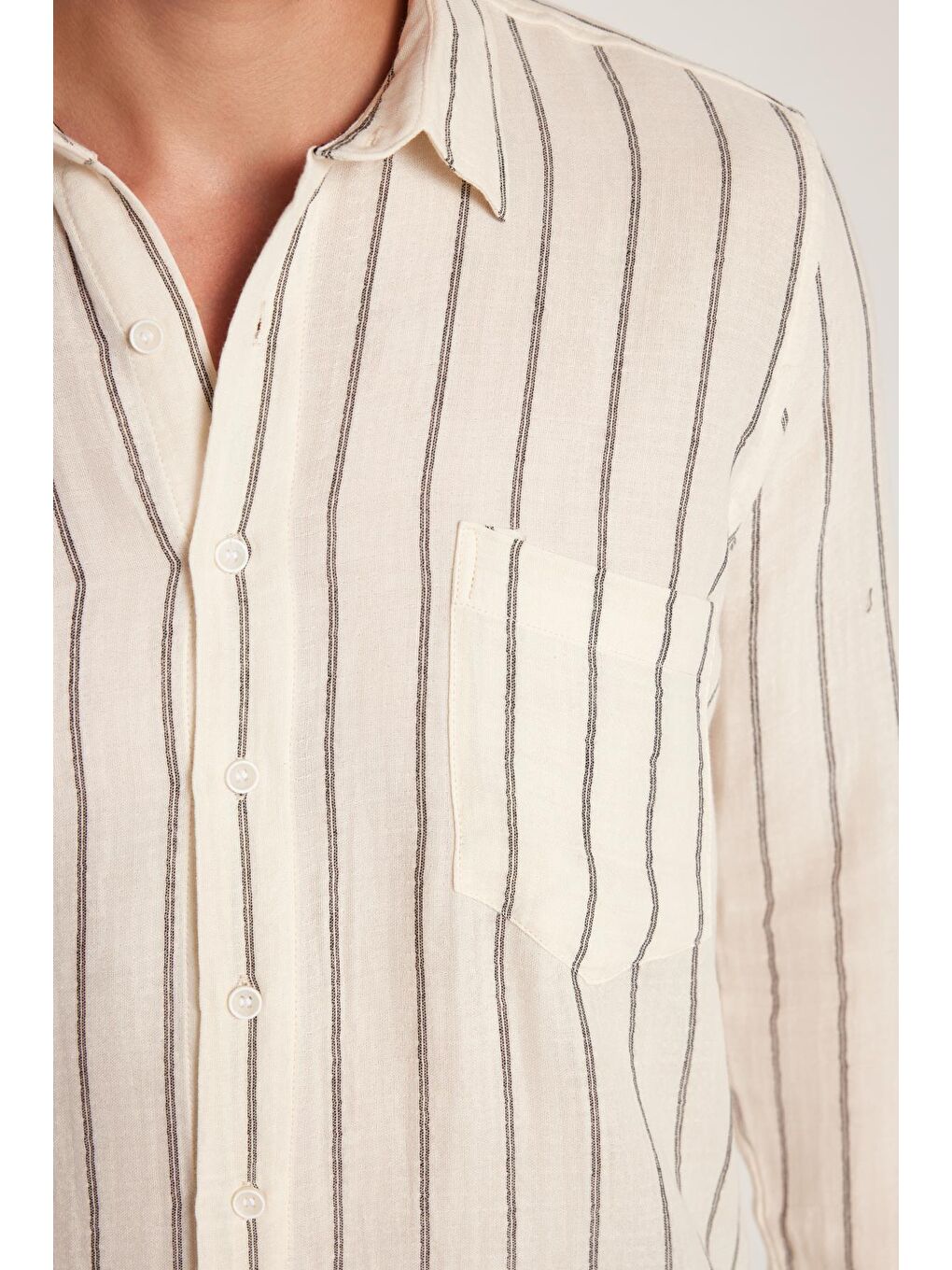 Karışık Regular Fit Keten Görünüm Pamuklu Çizgili Dökümlü Rahat Cepli Spor Gömlek-2