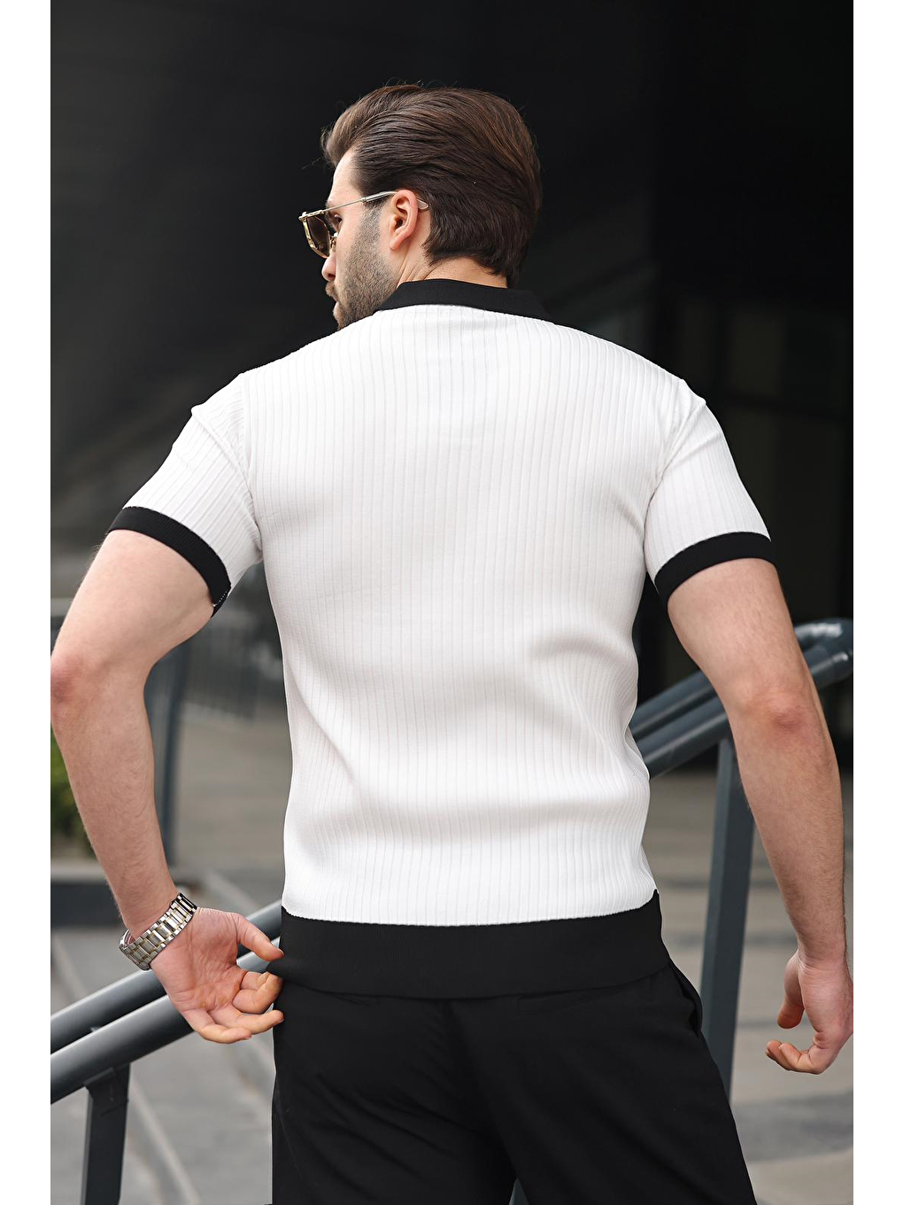 Beyaz Polo Yaka Triko Erkek Tişört E7471-3