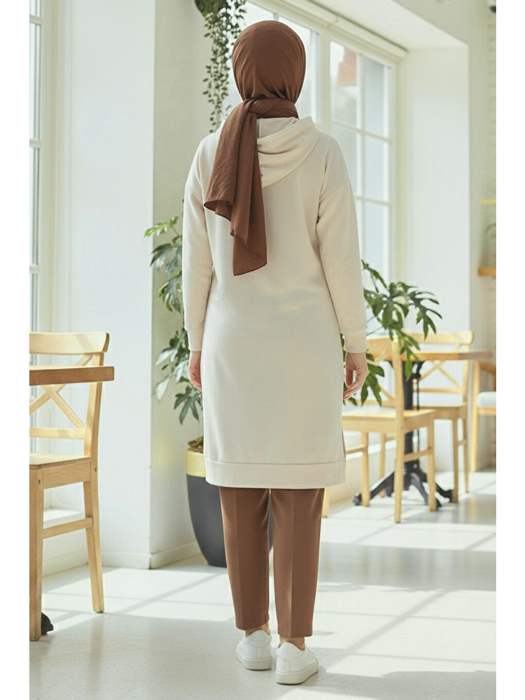 Ekru Armalı Vortex Yırtmaçlı Tunik Krem - 27984-KREM-2