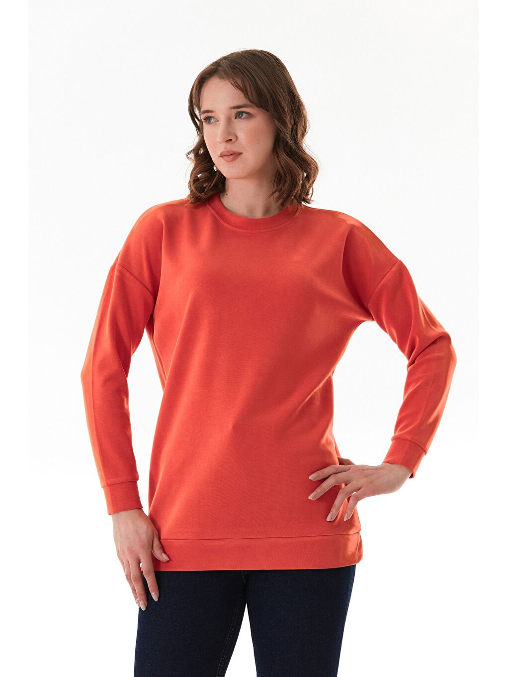 Turuncu Basic Bisiklet Yaka Modal Tunik