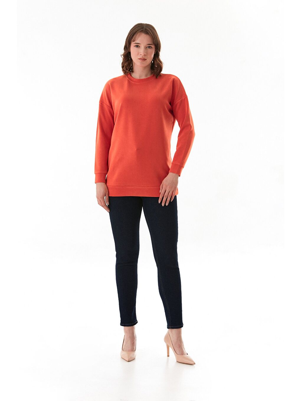 Turuncu Basic Bisiklet Yaka Modal Tunik-1