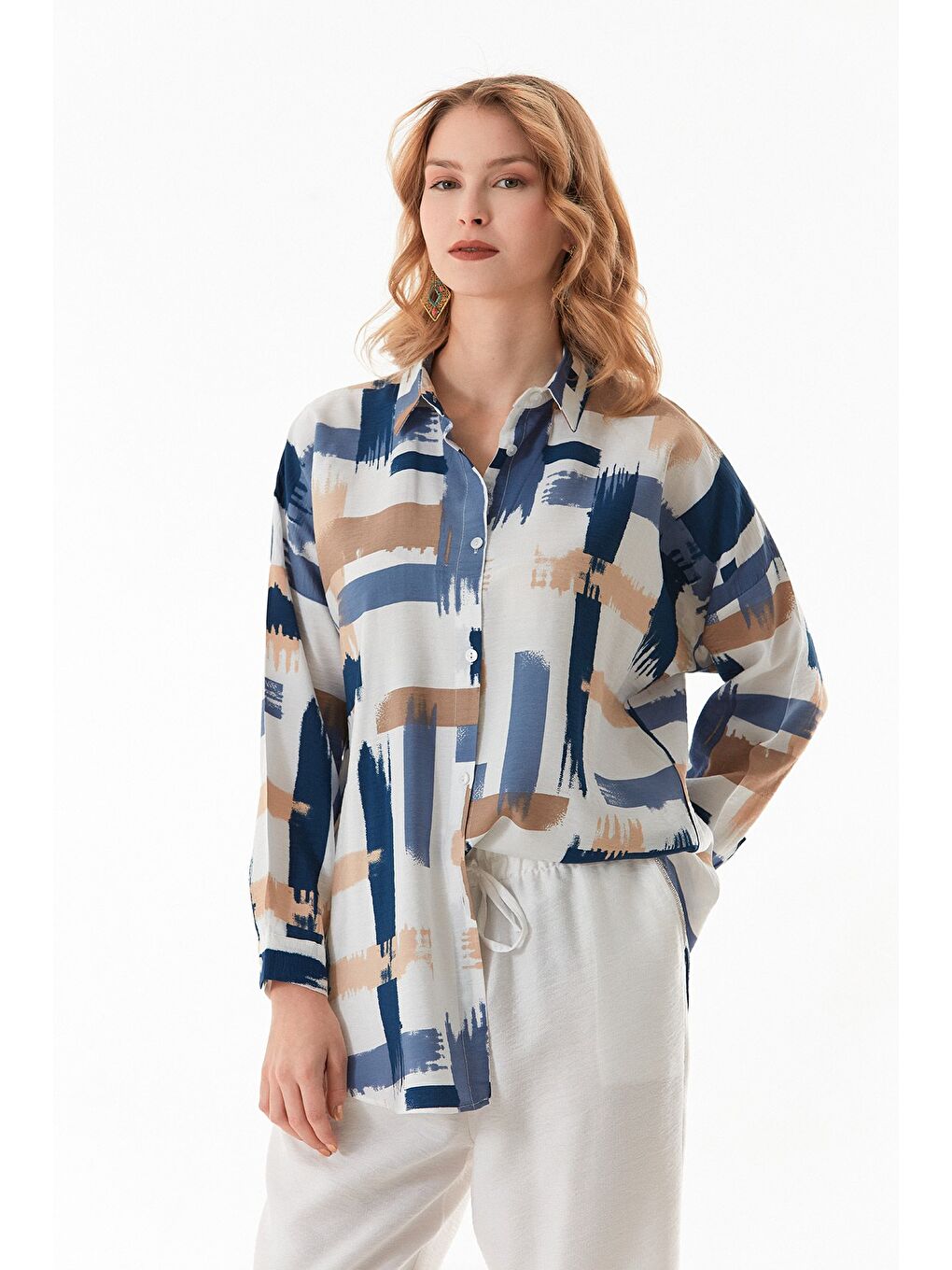 Mavi Desenli Salaş Gömlek