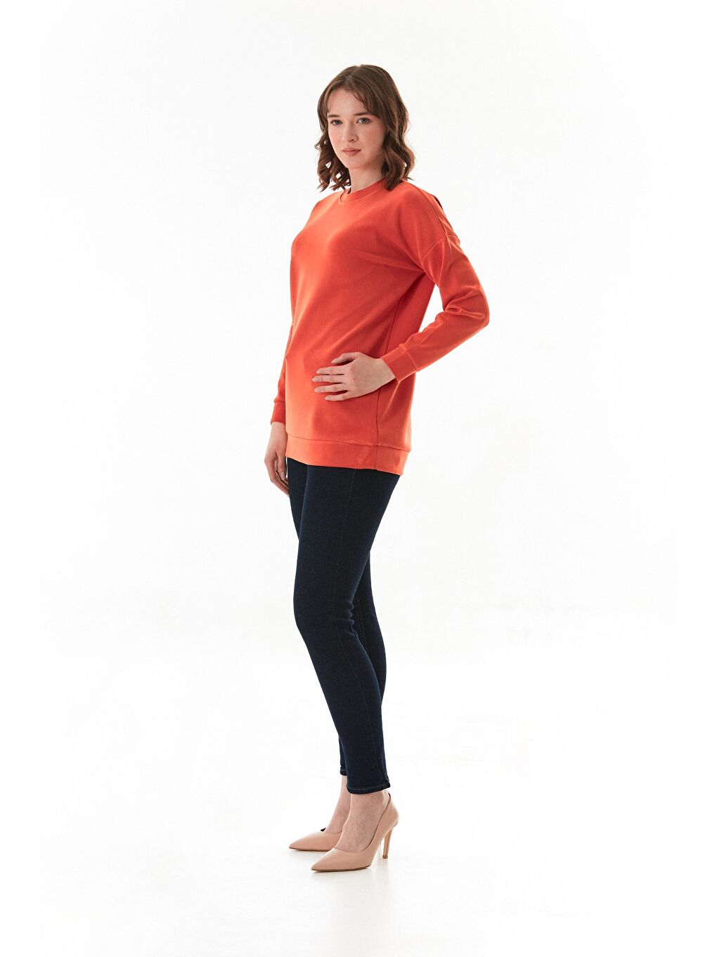 Turuncu Basic Bisiklet Yaka Modal Tunik-3