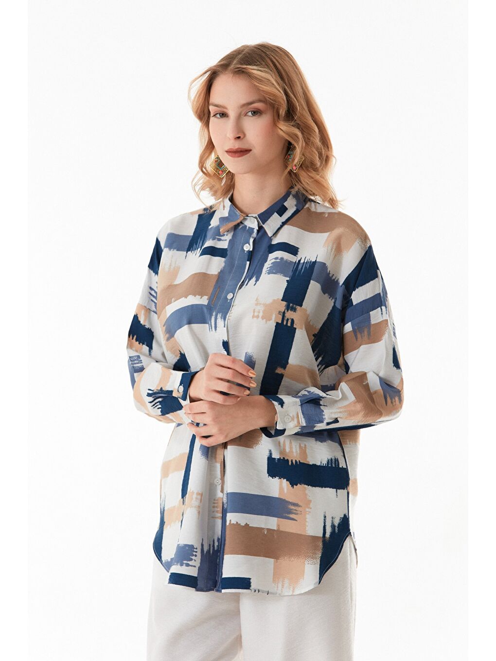 Mavi Desenli Salaş Gömlek-2