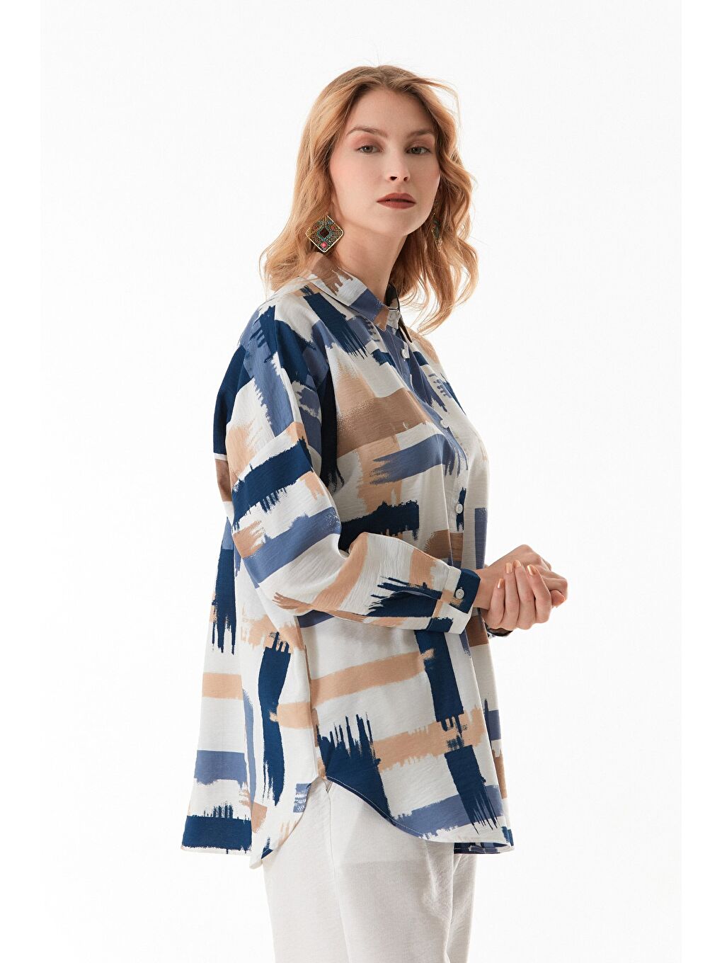 Mavi Desenli Salaş Gömlek-3