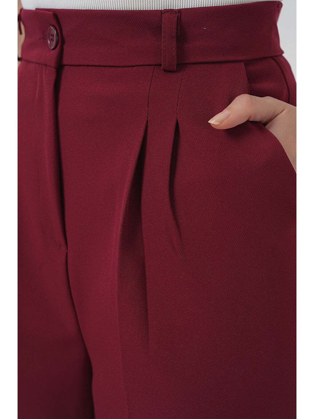 6647 Bol Paça Kumaş Pantolon - Bordo-5