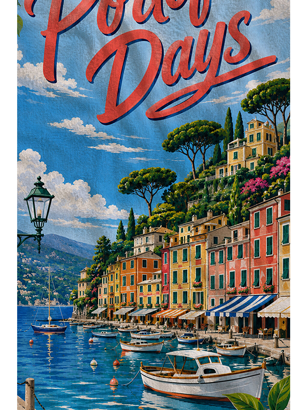 Mavi Vintage Riviera Sahil Posteri Desenli 70x150 Plaj Havlusu - Dijital Baskılı Solmaz Banyo Havlusu-2