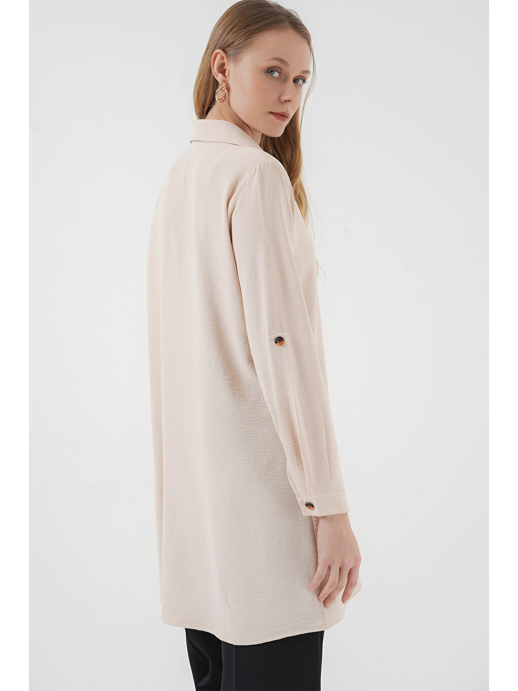 5851 Cep Detaylı Gömlek Tunik - Bej-4