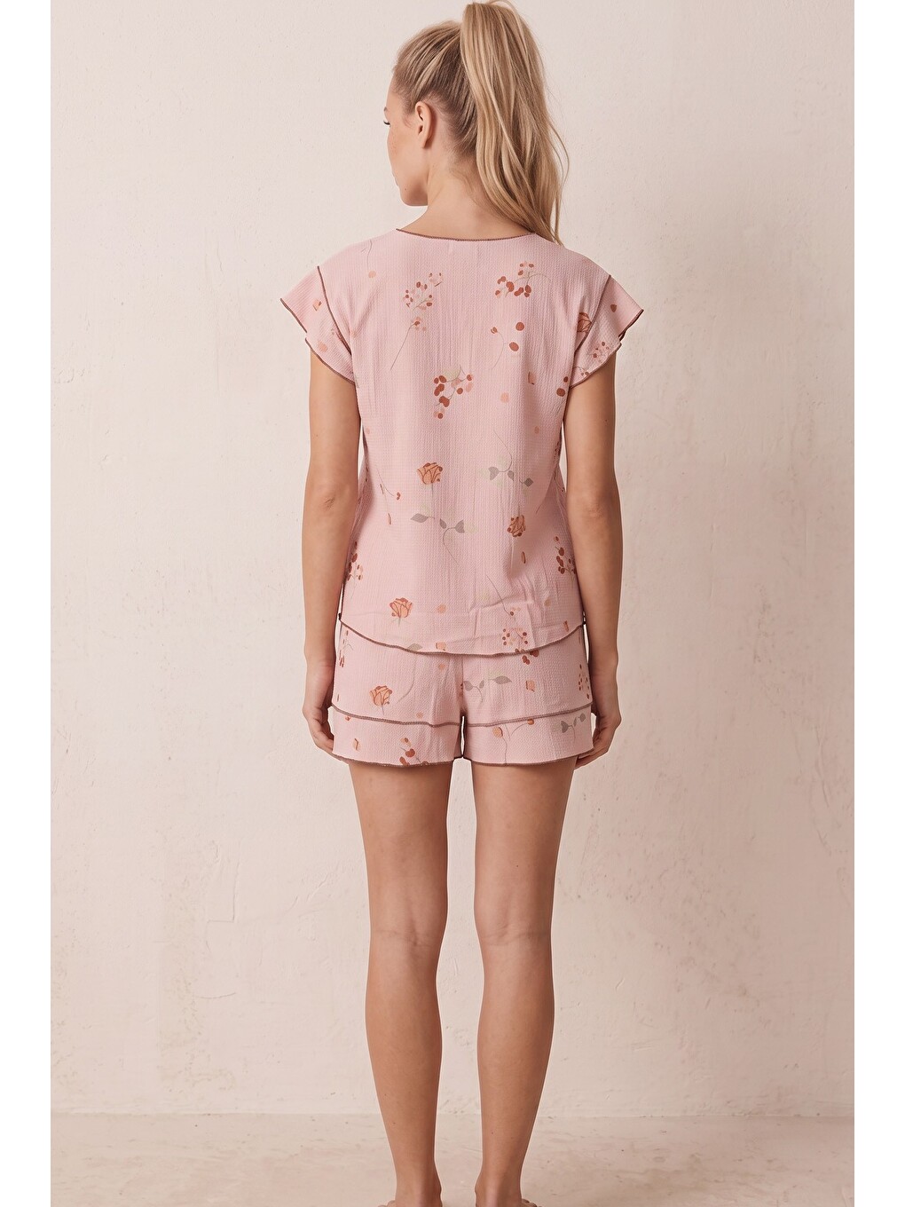 Pembe Bürümcük-krınkıl Şortlu Pijama Takım 26120175-2